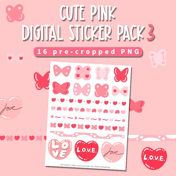 VALENTINES DAY Digital Stickers for Goodnotes, Pink Romantic Pre