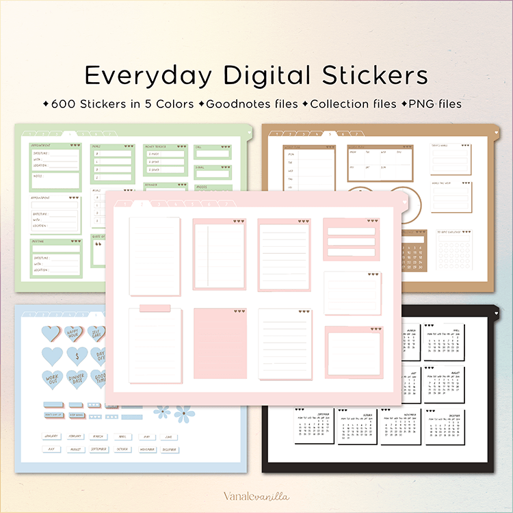 DAILY Digital Stickers for Goodnotes, Basic Pre-cropped Digital Planner  Stickers, Goodnotes Stickers, Bonus Stickers 